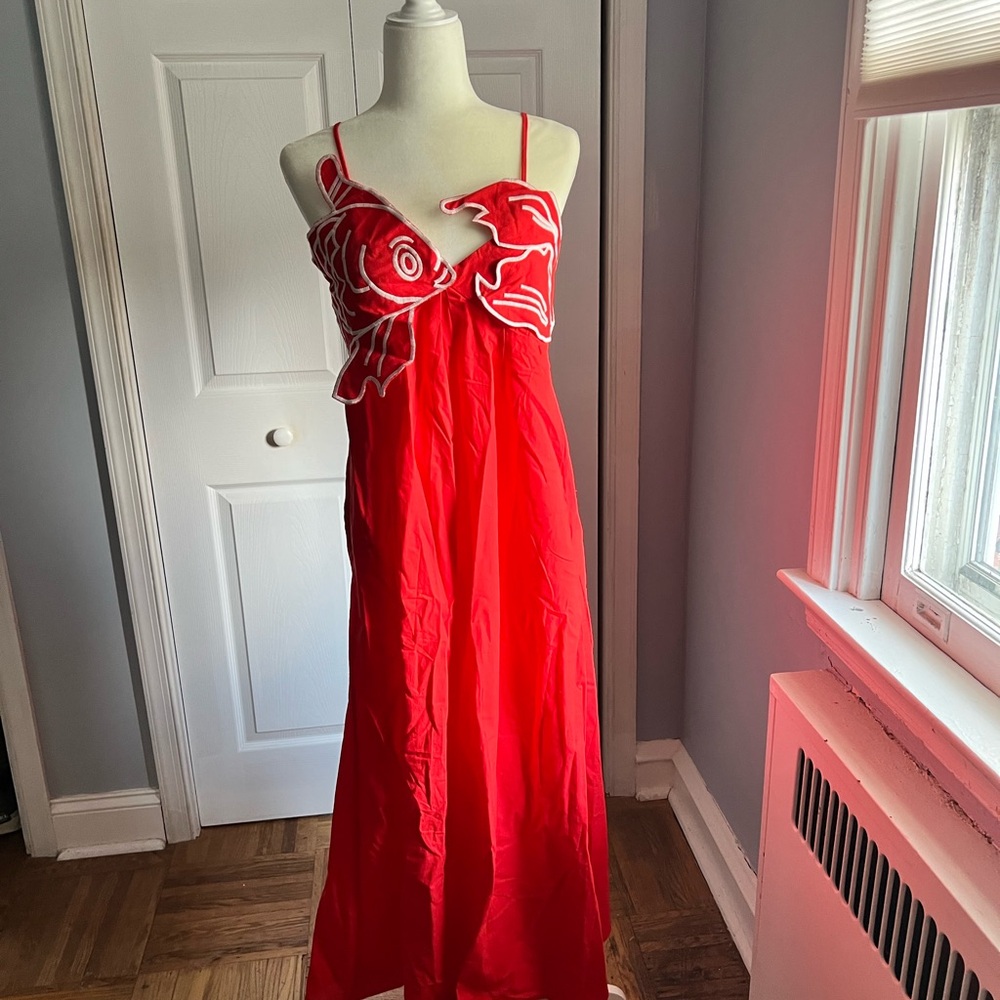 Red fish maxi dress